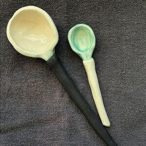 Ceramic Serving Spoon Set in Cream, Teal and Black